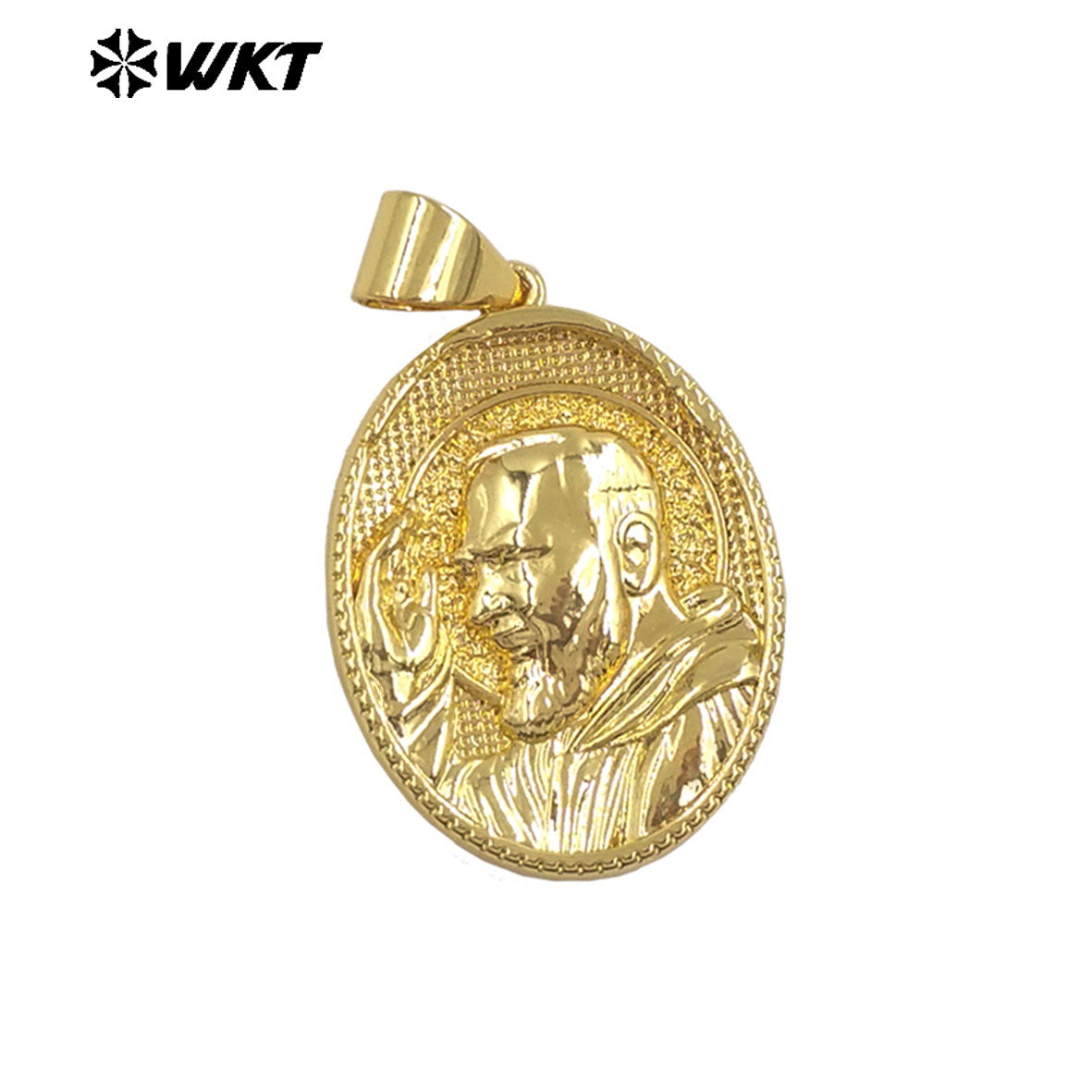 JFE146 High Quality Oval Shape Yellow Brass With Gold Plated Christian Religious Pendant Carved DIY Accessories
