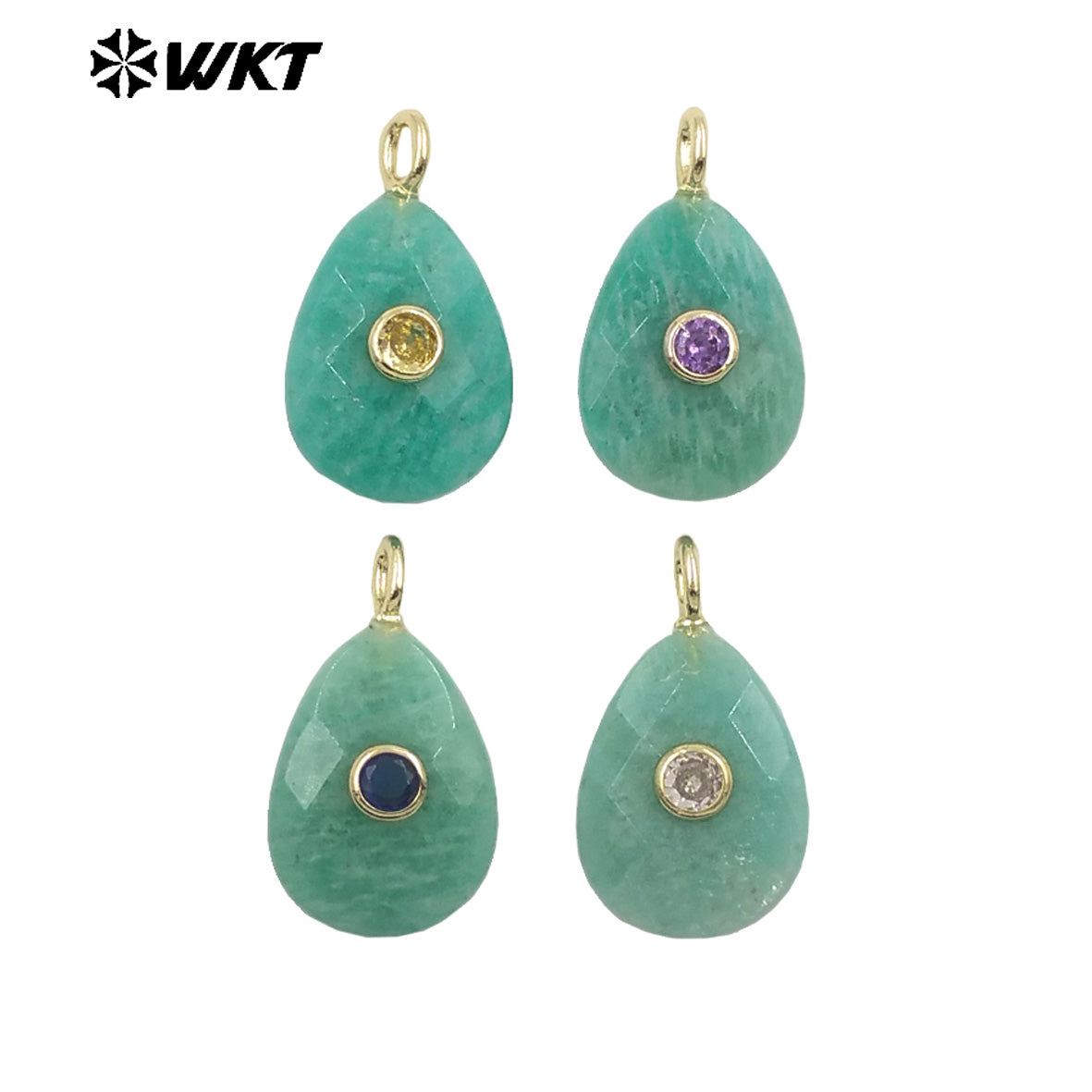 WT-P2025 Beautiful Waterdrop Shape Faceted Natural Gemstones Set In Zircon Pendant For Lovely Earrings Jewelry Making Charms