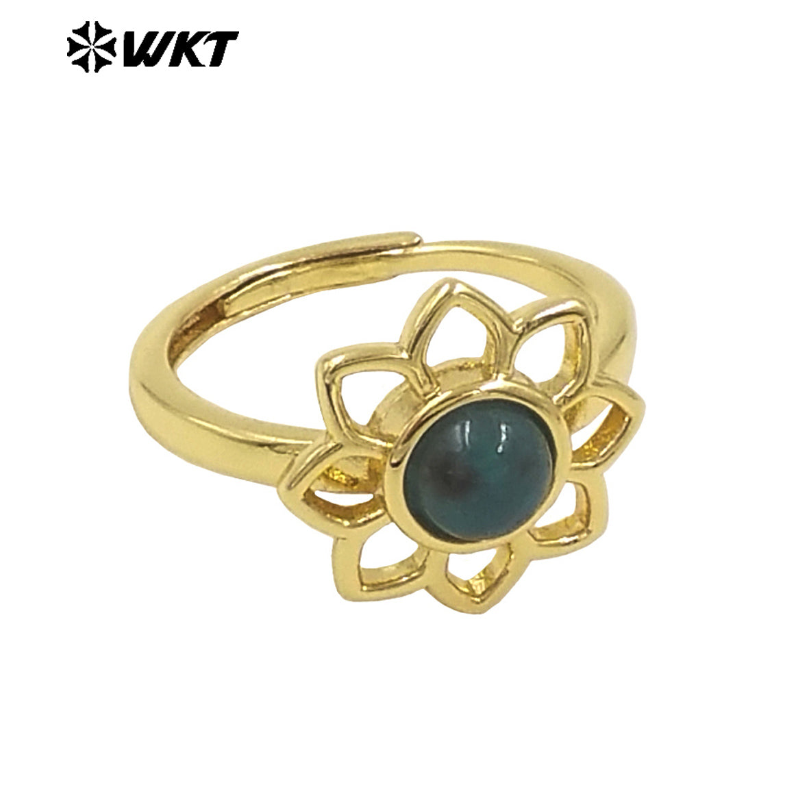 WT-R535 Elegant Gold Plated Resist Tarnishable Lotus Flower Stone Ring for Lady Daily Wear or Gift for Friend Jewelry