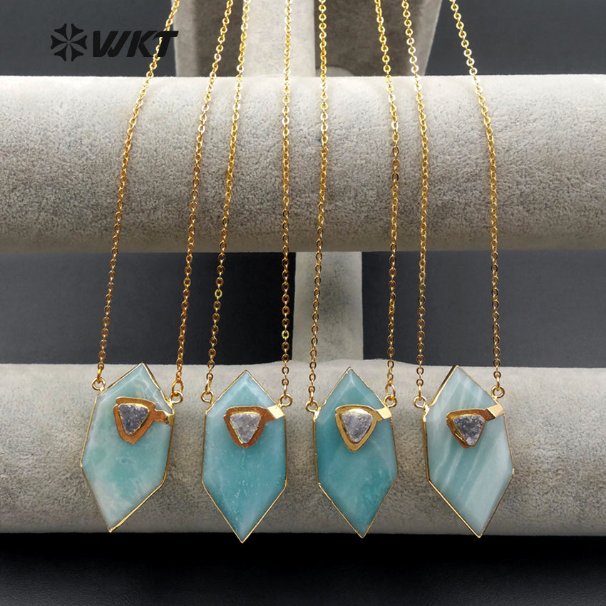 WT-N1067 WKT New Fashion Wholesale Popular Druzy Quartz Jewelry Unique Design Natural Amazonite Necklace