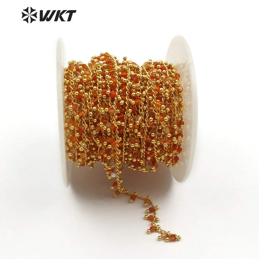 WT-RBC096 New Arrival Autumn Colors Warm Colors Can DIY Jewelry Making Accessories Red Stone Beads With Rosary Brass Chain