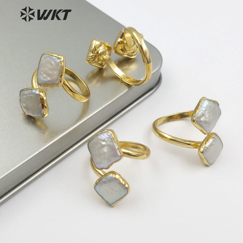 WT-R325 Wholesale Newly Arrived Elegant Shell Jewelry Specially Designed for Women Can Adjust Two Irregular square Pearl Rings