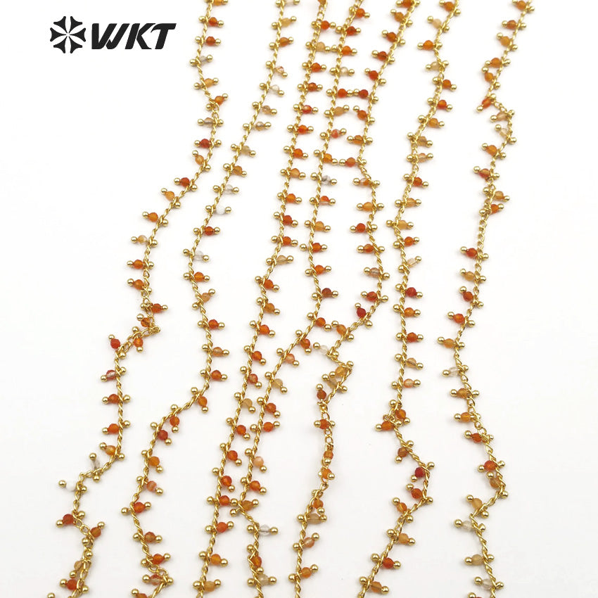 WT-RBC096 New Arrival Autumn Colors Warm Colors Can DIY Jewelry Making Accessories Red Stone Beads With Rosary Brass Chain