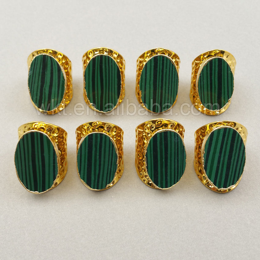 WT-R266 Elegant Ring 24K Gold Plated With Natural Malachite Stone Ring for Women Wholesale Gemstone Ring