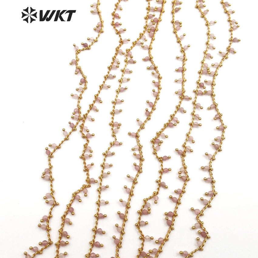 WT-RBC089 Pale Pink Color Quartz Handmade Rosary Chain for Jewelry Making Sold by Meter Healing Crystal Beaded Chain