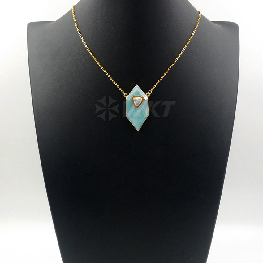 WT-N1067 WKT New Fashion Wholesale Popular Druzy Quartz Jewelry Unique Design Natural Amazonite Necklace