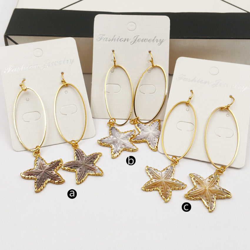 WT-E437 WKT Wholesale Natural Shell Star Earrings Dangle Ring With Sea Star Shape Pendant Elegant Earrings for Women Gift Making