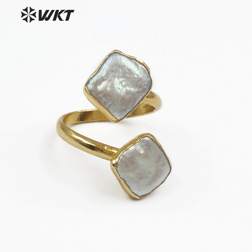 WT-R325 Wholesale Newly Arrived Elegant Shell Jewelry Specially Designed for Women Can Adjust Two Irregular square Pearl Rings
