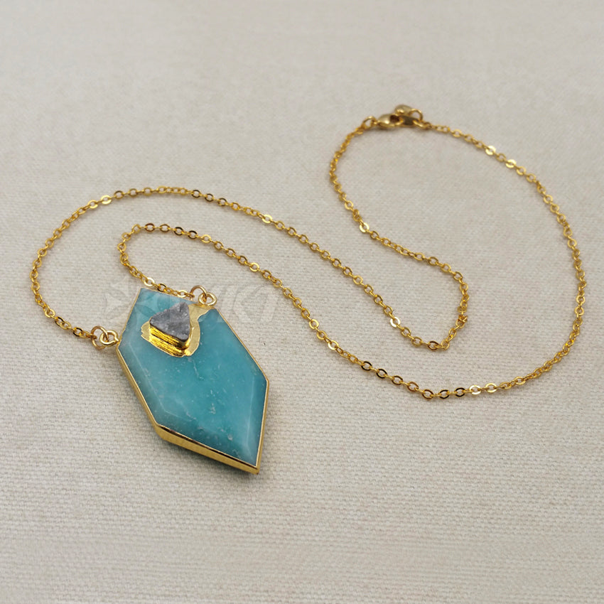 WT-N1067 WKT New Fashion Wholesale Popular Druzy Quartz Jewelry Unique Design Natural Amazonite Necklace
