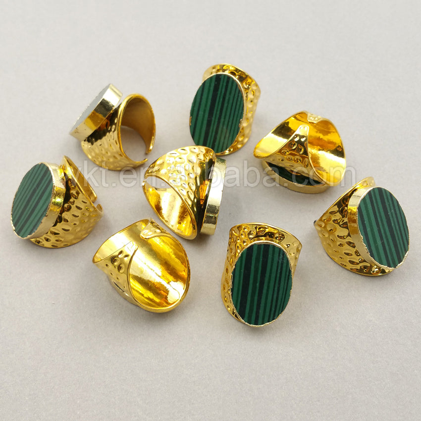 WT-R266 Elegant Ring 24K Gold Plated With Natural Malachite Stone Ring for Women Wholesale Gemstone Ring