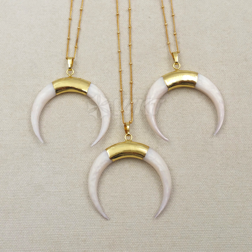 WT-N1068 WKT Wholesale New Fashion Real Gold Plating Jewelry Crescent Shape White Shell Necklace