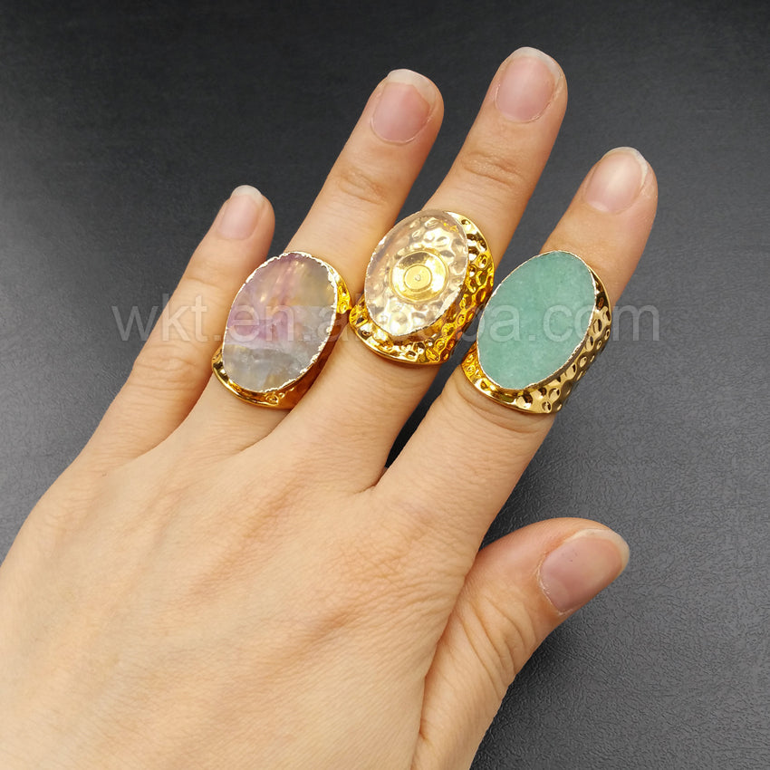 WT-R271 Amazing Ring 24K Gold Plated Rainbow Fluorite Ring for Women Wholesale Personal Ring