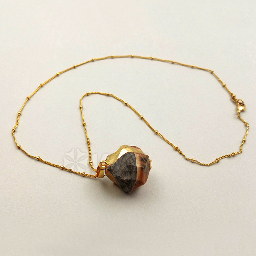 WT-N1086 WKT Wholesale New Fashion Natural Raw Stone Charm 24k Real Gold Plated Agate Ball Necklace