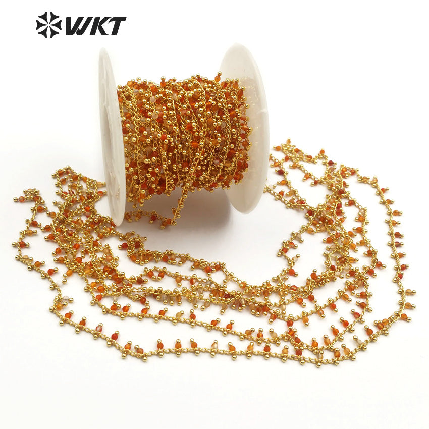 WT-RBC096 New Arrival Autumn Colors Warm Colors Can DIY Jewelry Making Accessories Red Stone Beads With Rosary Brass Chain