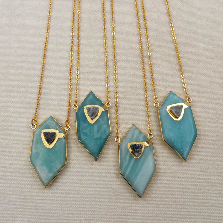 WT-N1067 WKT New Fashion Wholesale Popular Druzy Quartz Jewelry Unique Design Natural Amazonite Necklace