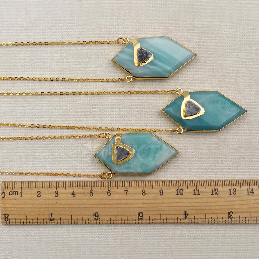 WT-N1067 WKT New Fashion Wholesale Popular Druzy Quartz Jewelry Unique Design Natural Amazonite Necklace