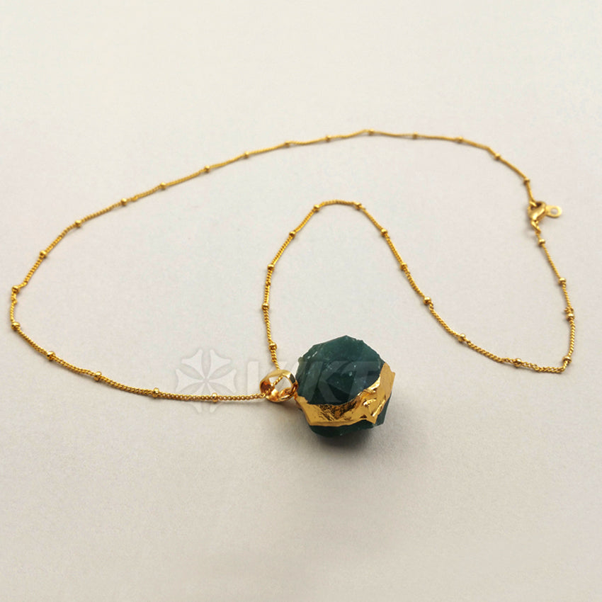 WT-N1086 WKT Wholesale New Fashion Natural Raw Stone Charm 24k Real Gold Plated Agate Ball Necklace