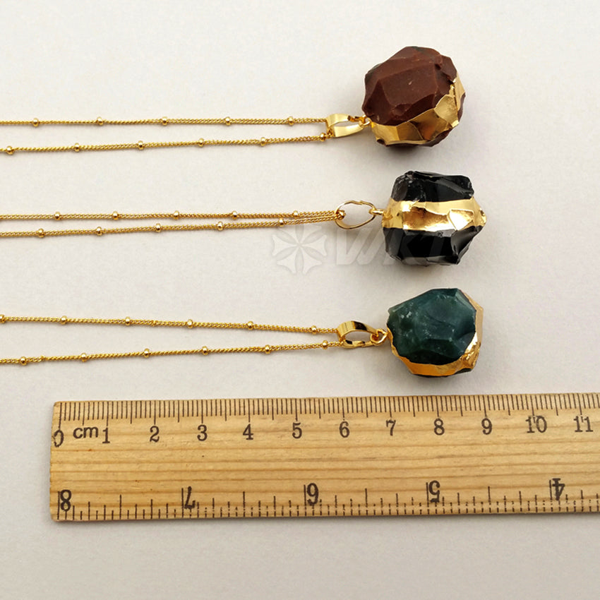WT-N1086 WKT Wholesale New Fashion Natural Raw Stone Charm 24k Real Gold Plated Agate Ball Necklace