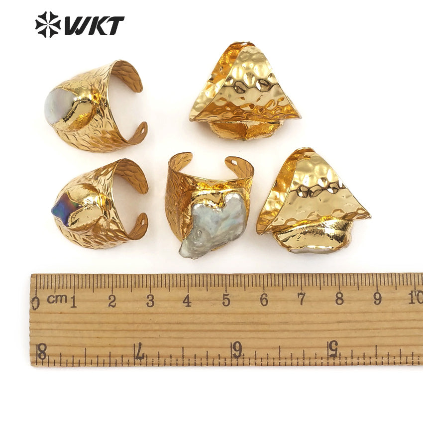 WT-R328 Classic Unique Each One Is Different Shell Jewelry in Gold Plated Adjustable Women's Fine Natural Freshwater Pearl Rings