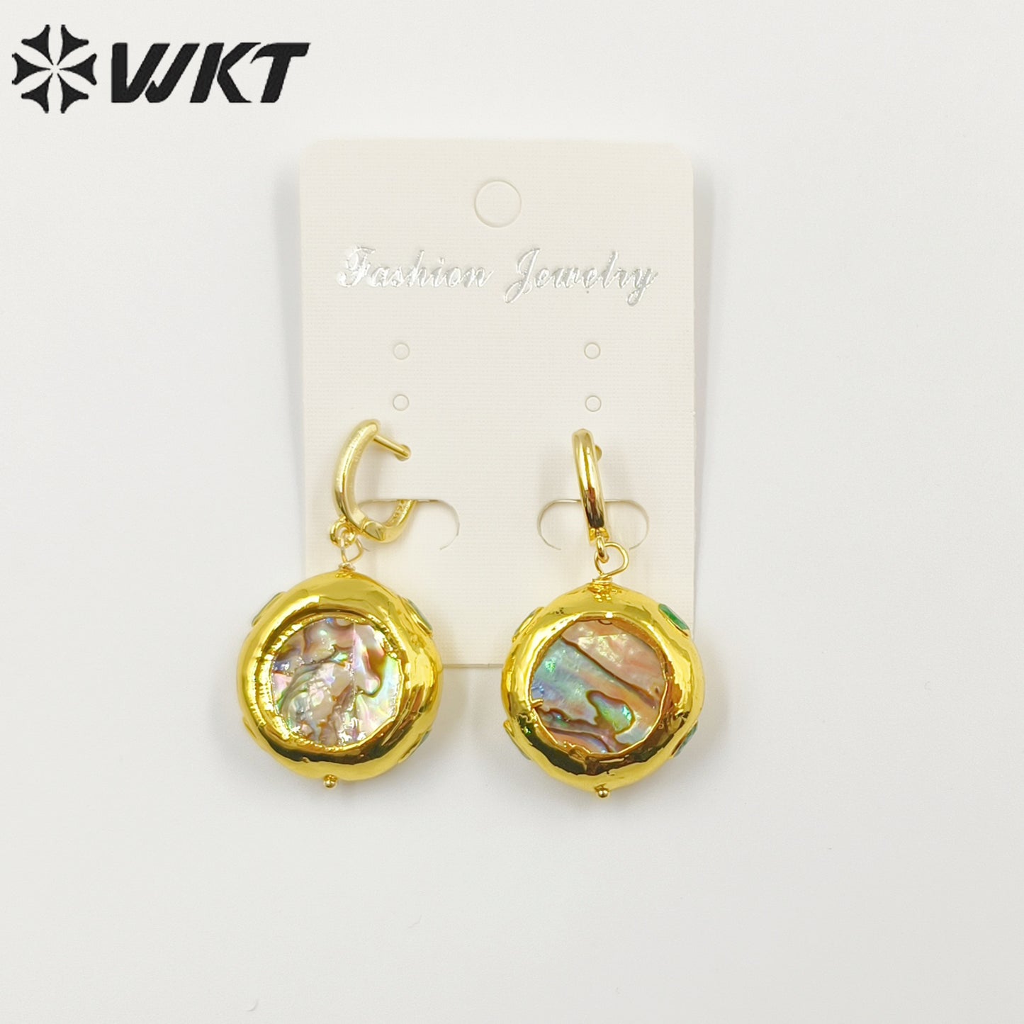 WT-MPE100 Latest Style Yellow Brass Abalone Shell Natural 18k Gold Plated Gift Weeding Romantic Pendant Earrings