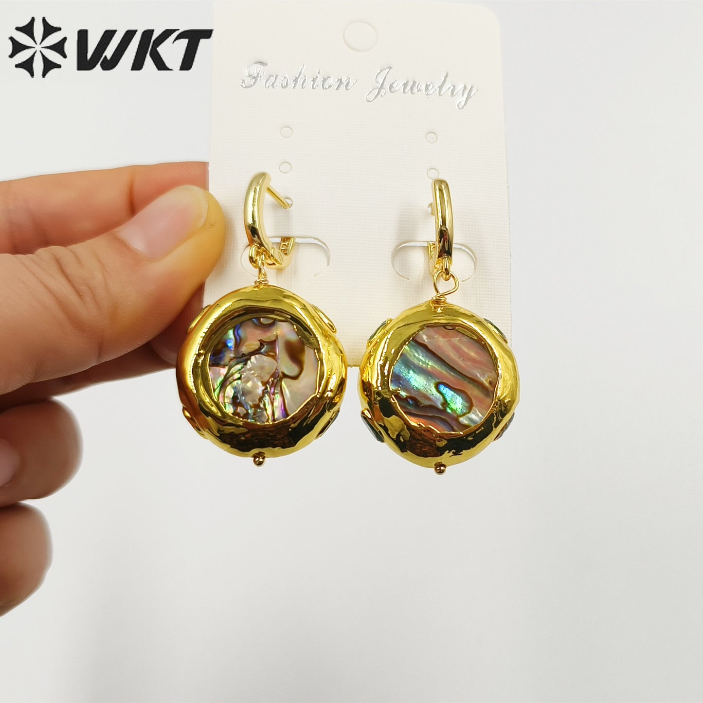 WT-MPE100 Latest Style Yellow Brass Abalone Shell Natural 18k Gold Plated Gift Weeding Romantic Pendant Earrings