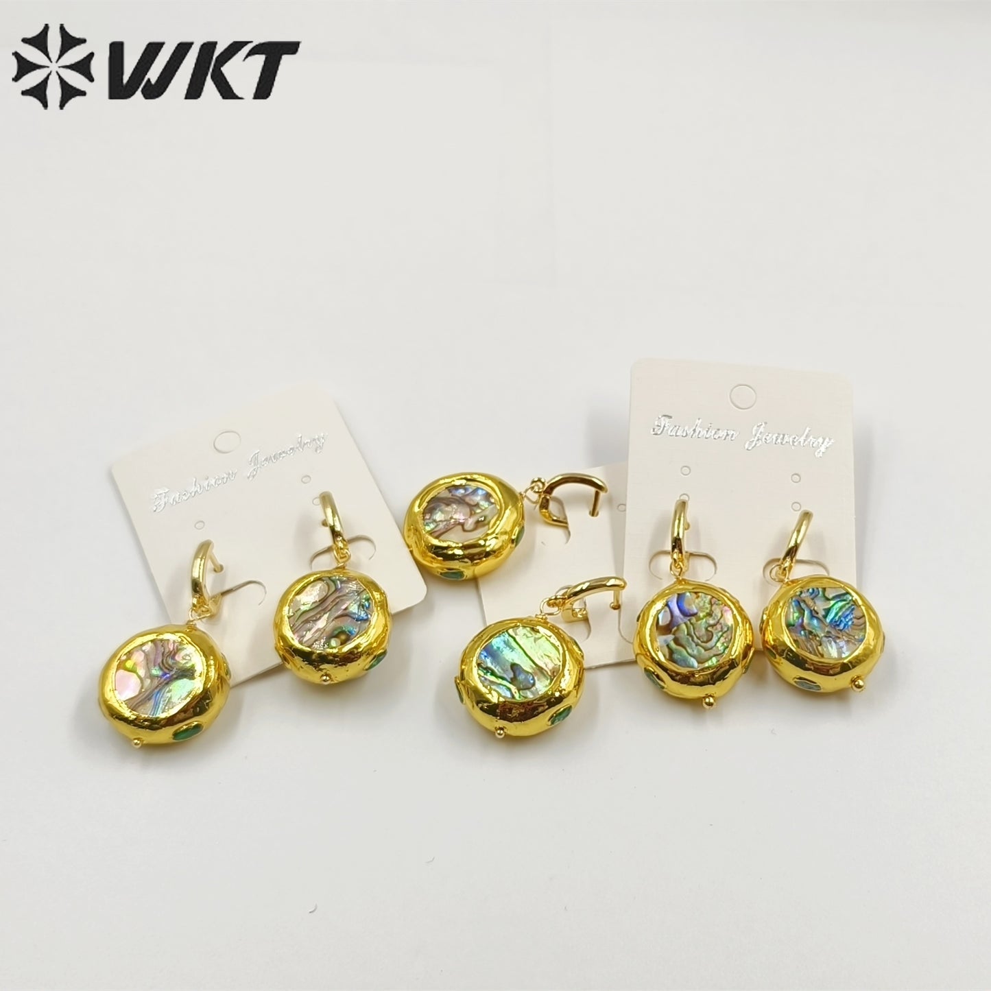 WT-MPE100 Latest Style Yellow Brass Abalone Shell Natural 18k Gold Plated Gift Weeding Romantic Pendant Earrings
