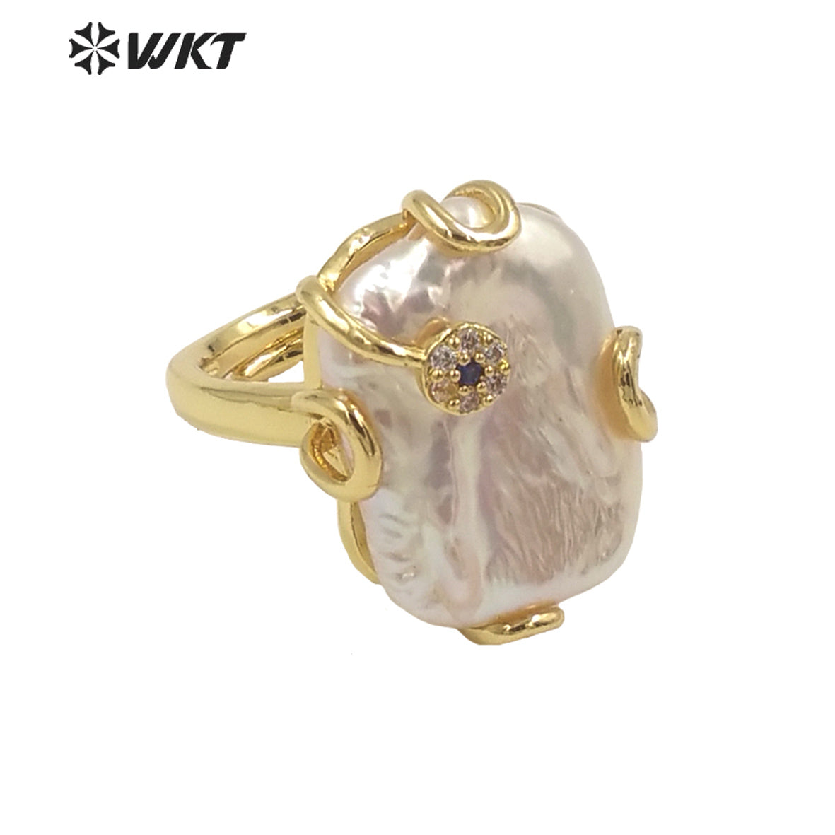 WT-MPR070 Gorgeous Trendy Fashion Natural Freshwater Pearl and Zircon Ring18k Gold Plating for Women Lucky Unique Design Ring