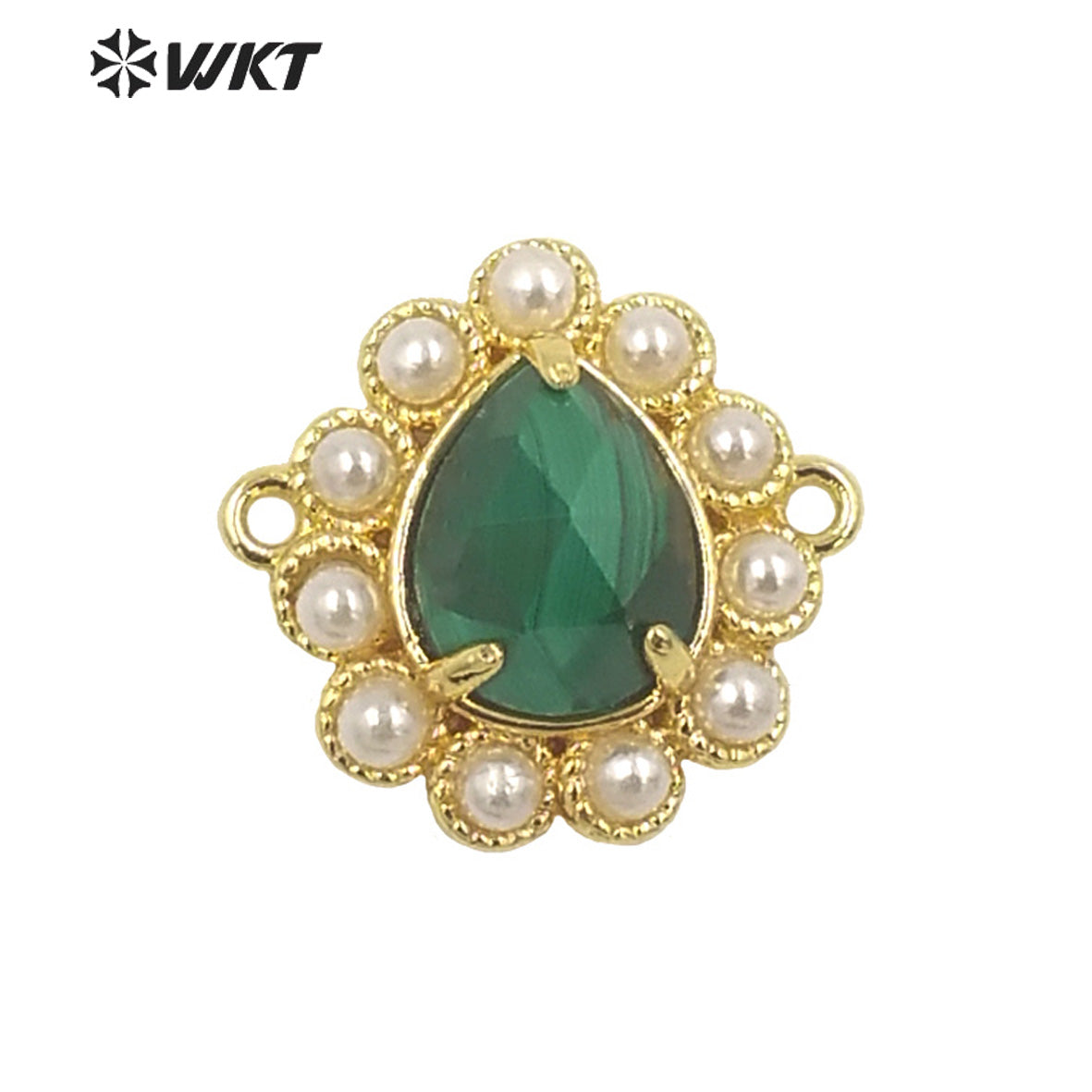 WT-PC008 Delicate Fashion 18K Real Gold Plated Resist Tarnishable Gemstone Carved Drop Pearl Connectors