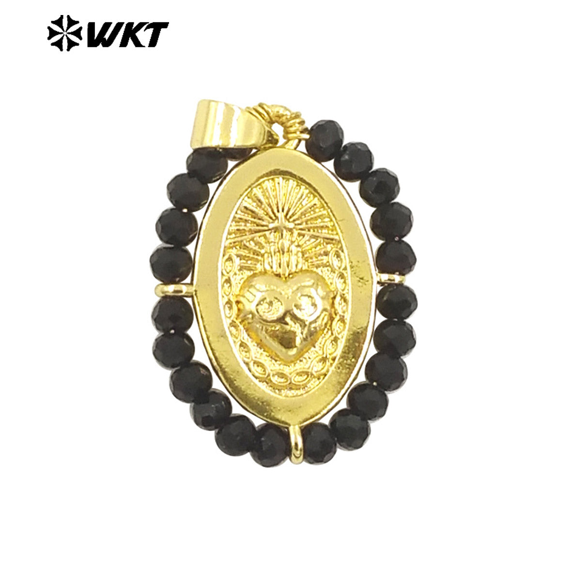 WT-MN993 New Spring Design 2024 Oval Shape Sant Heart Religious Gold Medal Necklace Women Jewelry