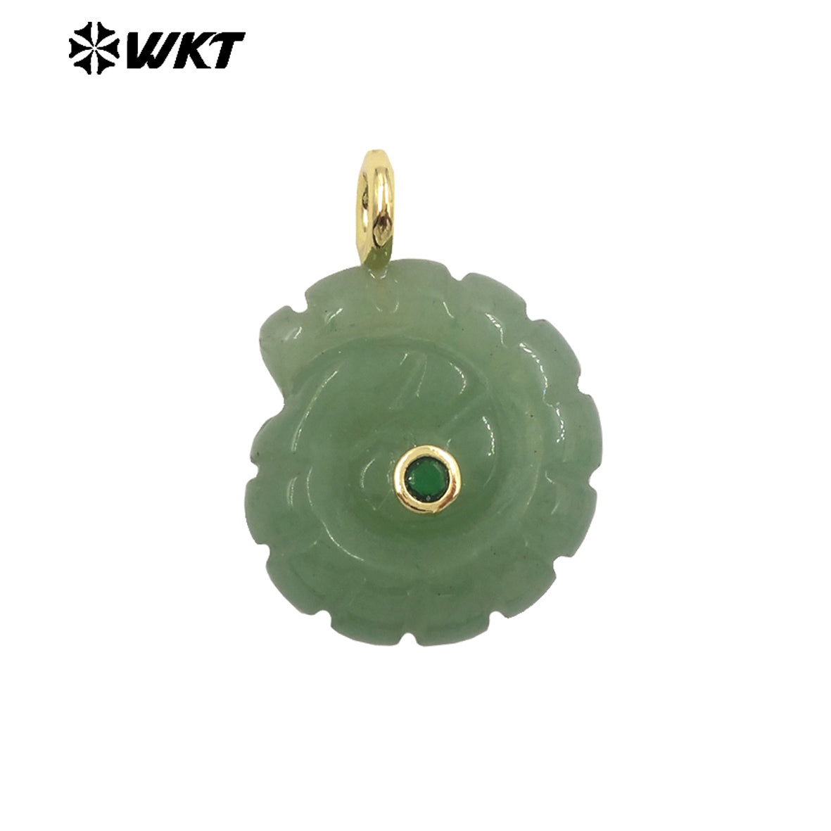 WT-P2051 Good Quality Cute Design Zircon Gold Plated Natural Gemstones Carved Trumpet Pendants As Friend Gift DIY Jewelry