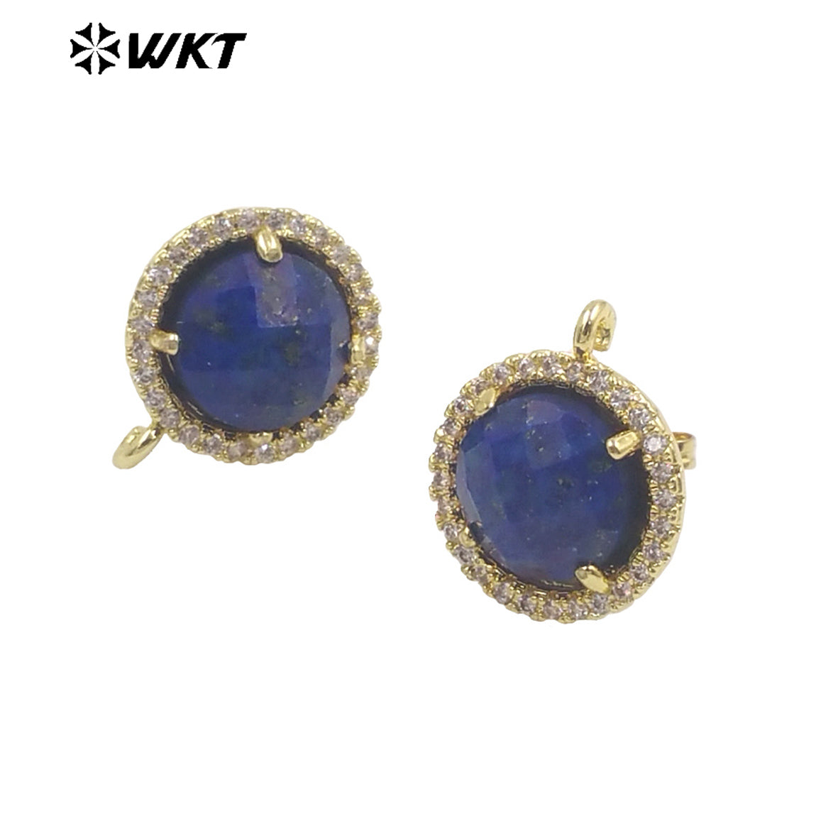 WT-JFE82 WKT Elegant 10mm Round 18k Gold Plated Claw Setting Stone Earring Hoops for DIY Making Fashion Gemstone Studs Findings