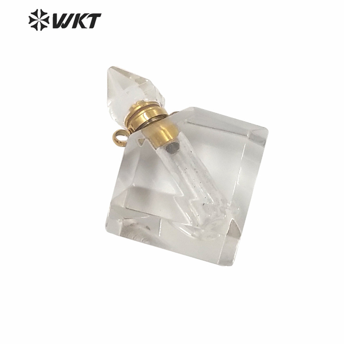 WT-P1575 Wholesale Rhombus Shape Natural Stone Essence Oil Bottle Pendant Gold Stainless Steel Components Stone Perfume Bottle
