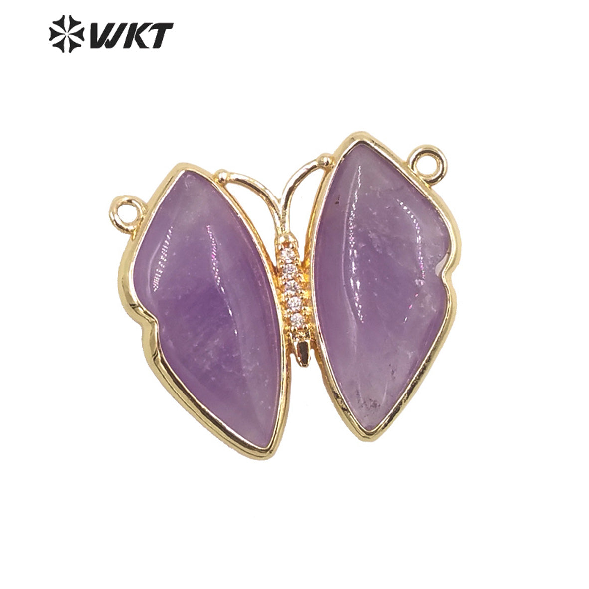 WT-P1881 Amazing Lifelike Lovely Natural Stone Butterfly Pendant Gold Double Loops Sun Stone Jewelry Pendant for Birthday Gift