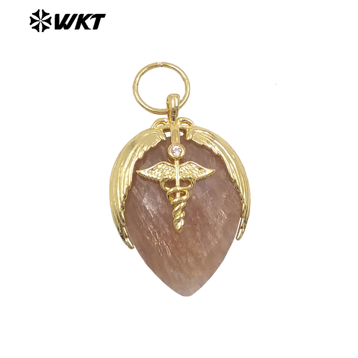WT-P2014 Newest Fashion Style Strawberry Shape Gold Plated Natural Gemstones Little Pendant For Necklace Earrings Making