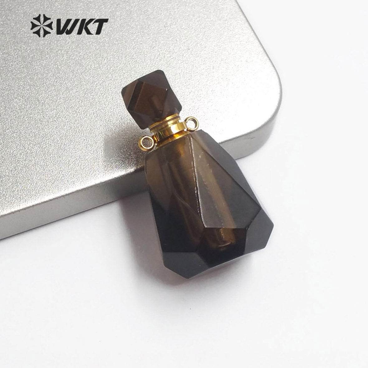 WT-P1479 Newest Natural Stone Perfume Bottle Pendant Smokey Quartz Pendant Rhodonite Pendant Stainless Steel Charm Jewelry