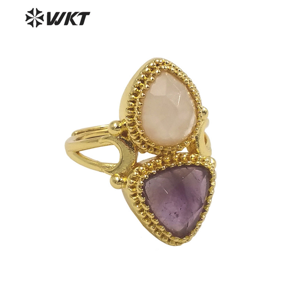 WT-R476 New Design Colorful Natural Gemstone Ring With Women Fashion Gold Plated Peacock Stone Ring Boho Charming Ring
