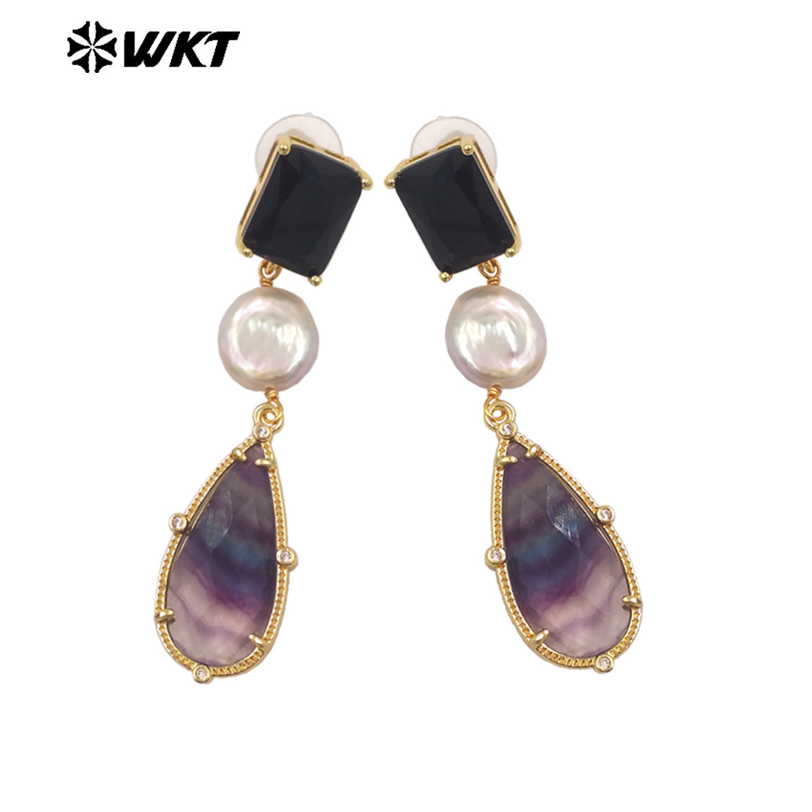 ME121 Wholesale Gold Plated Women Gemstones Earrings Jewelry Natural Amazonite Stone WaterBDrop Shape Romantic Ladies Gift