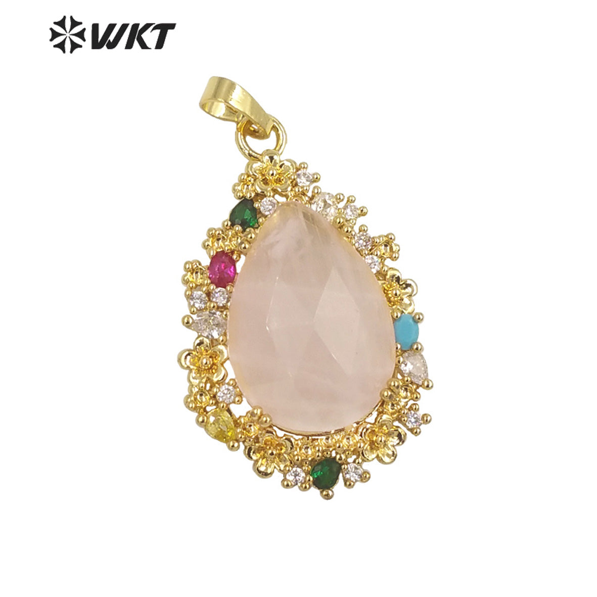 WT-P1877 Wholesale Fashion Gold Water Drop Micropaved Cubic Zircon Setting Natural Stone Pendant for Necklace Earring Design