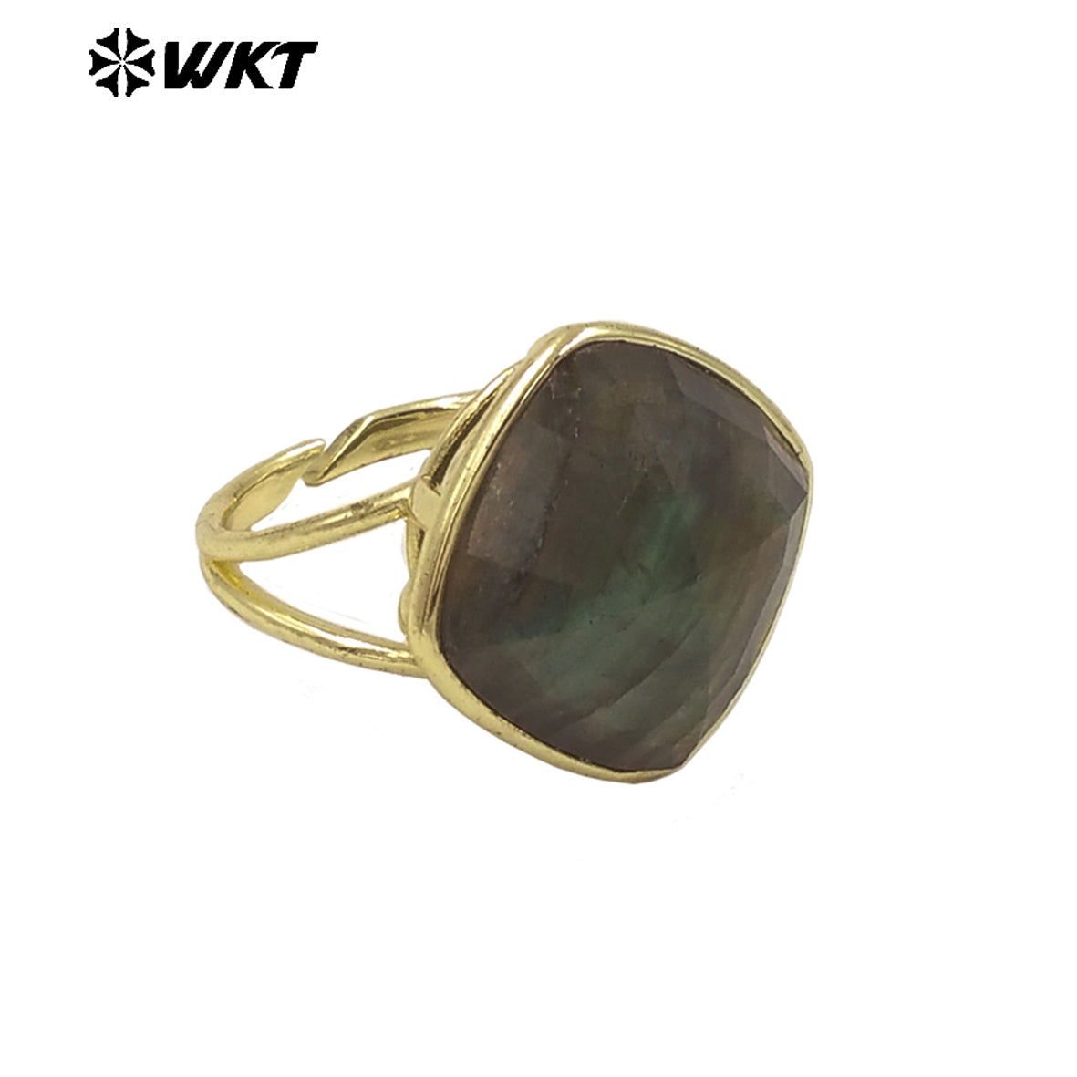 WT-R564 Wholesale Fashion Gold Plated Natural Stone Bezel Setting Square Amazonite Labradorite Gemstone Ring