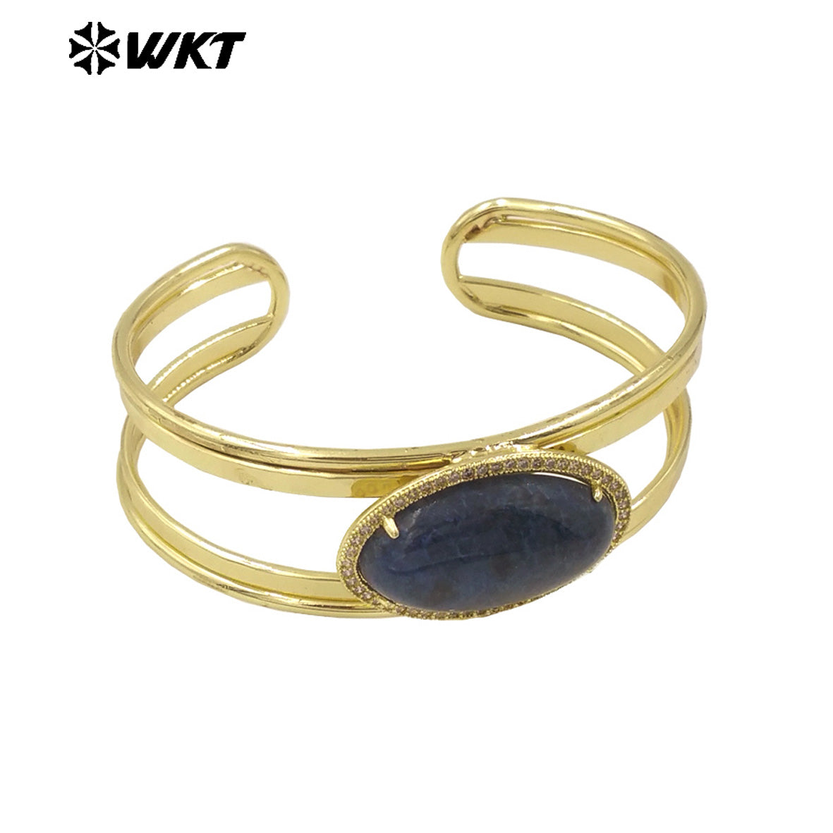 WT-B661 Wholesale Fashion Gold Plated Oval Shape Stone With Claw Prong Setting Moon Stone Elegant Women Bangle in Adjustable