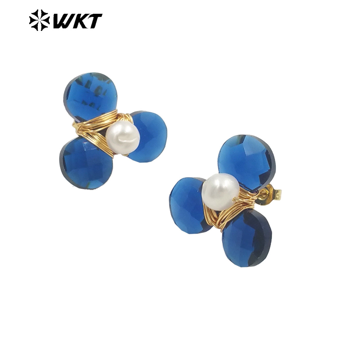 WT-E723 Women New Earrings Design Colorful Cat Eye Stone Flower Studs Handmade Wire Wrapped Pearl Leaf Fashion Girl Earrings
