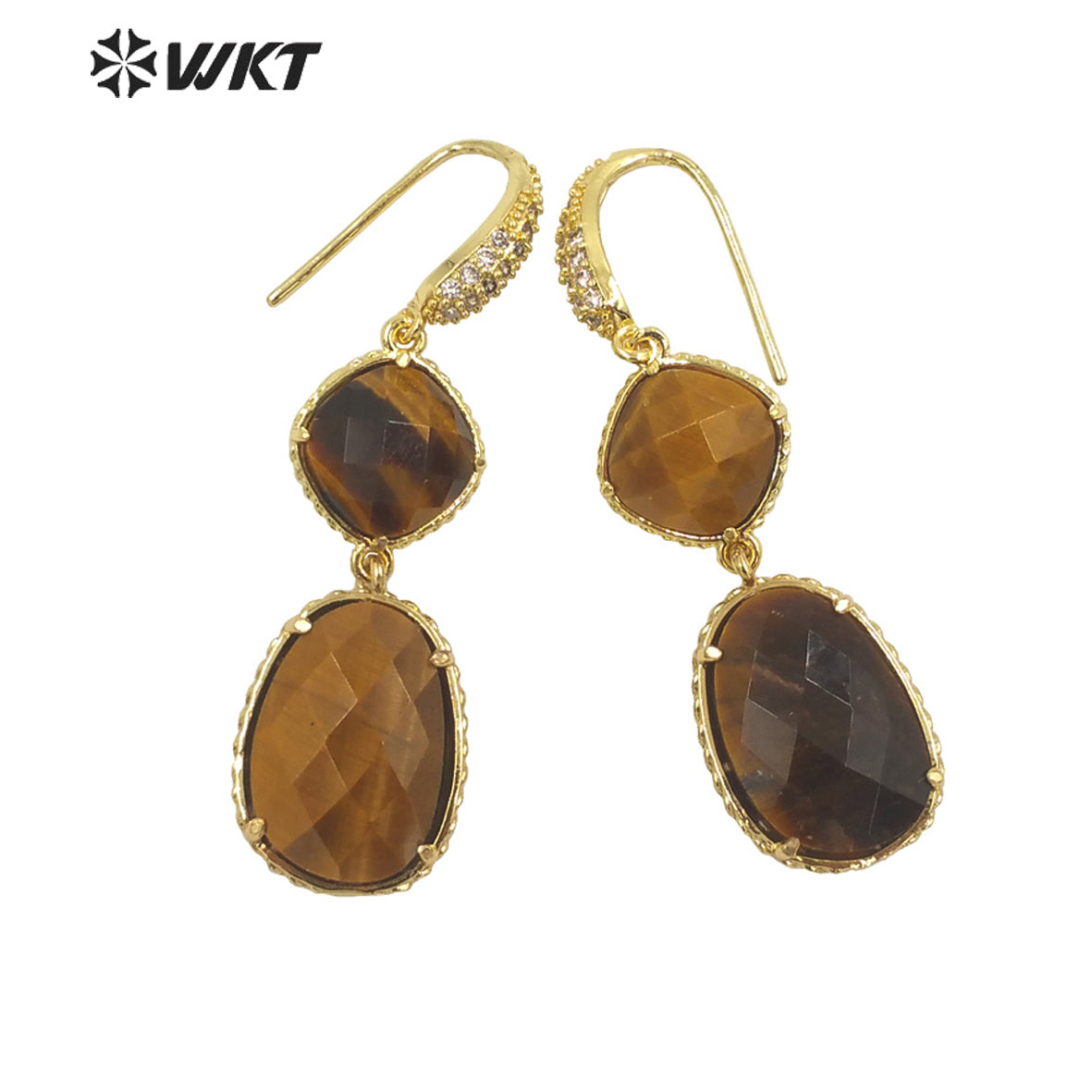 WT-E687 Wholesale Fashion Natural Amazonist Stone Earrings Women Amethyst Double Stone Prong Setting Gorgeous Earrings