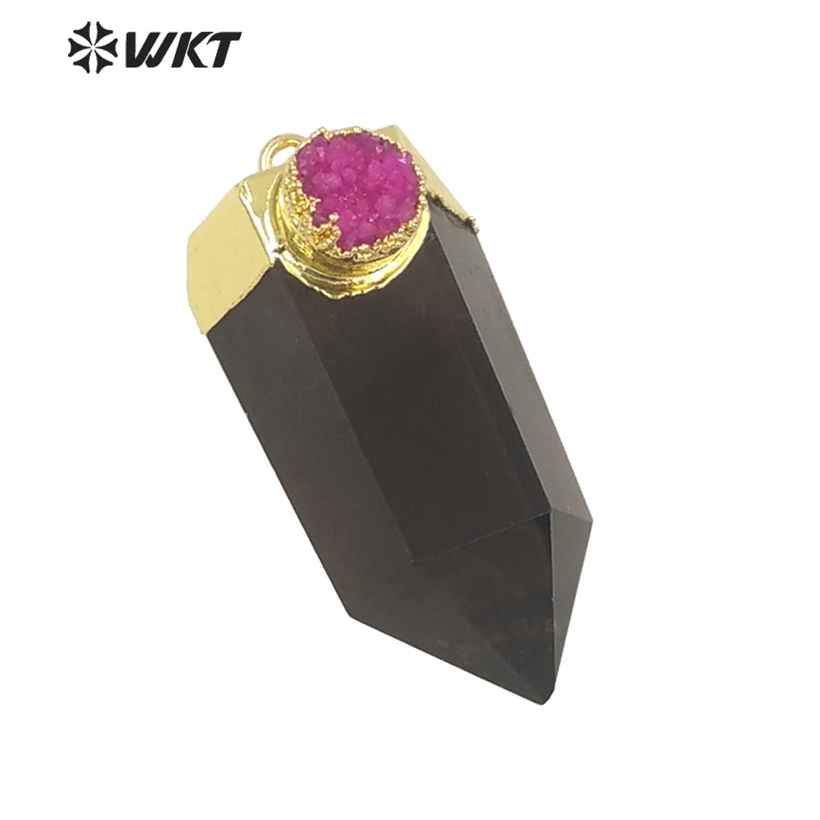 WT-P1607 Fashion Jewelry Gold Top Natural High Polish Smoky Quartz Point Pendant with Druzy Charm Women Popular Stone Spirit