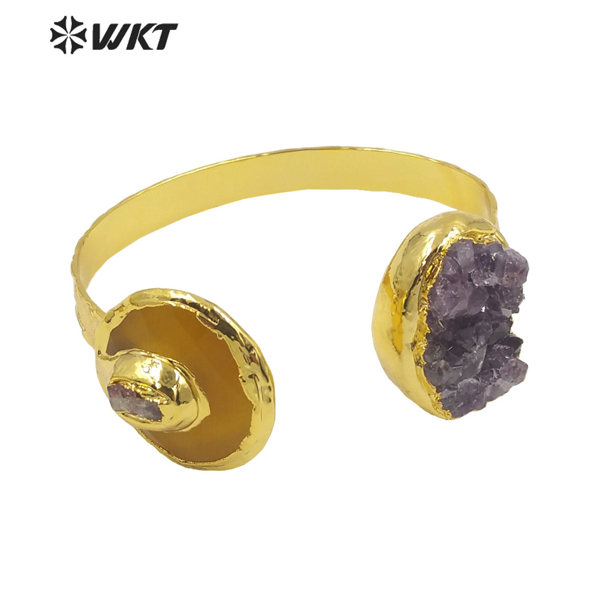 WKT-B584 Classic Luxury 18k Real Gold Electroplated Handmade Bracelet Irregular Amethyst Bangle and Very Nice Stone Jewelry