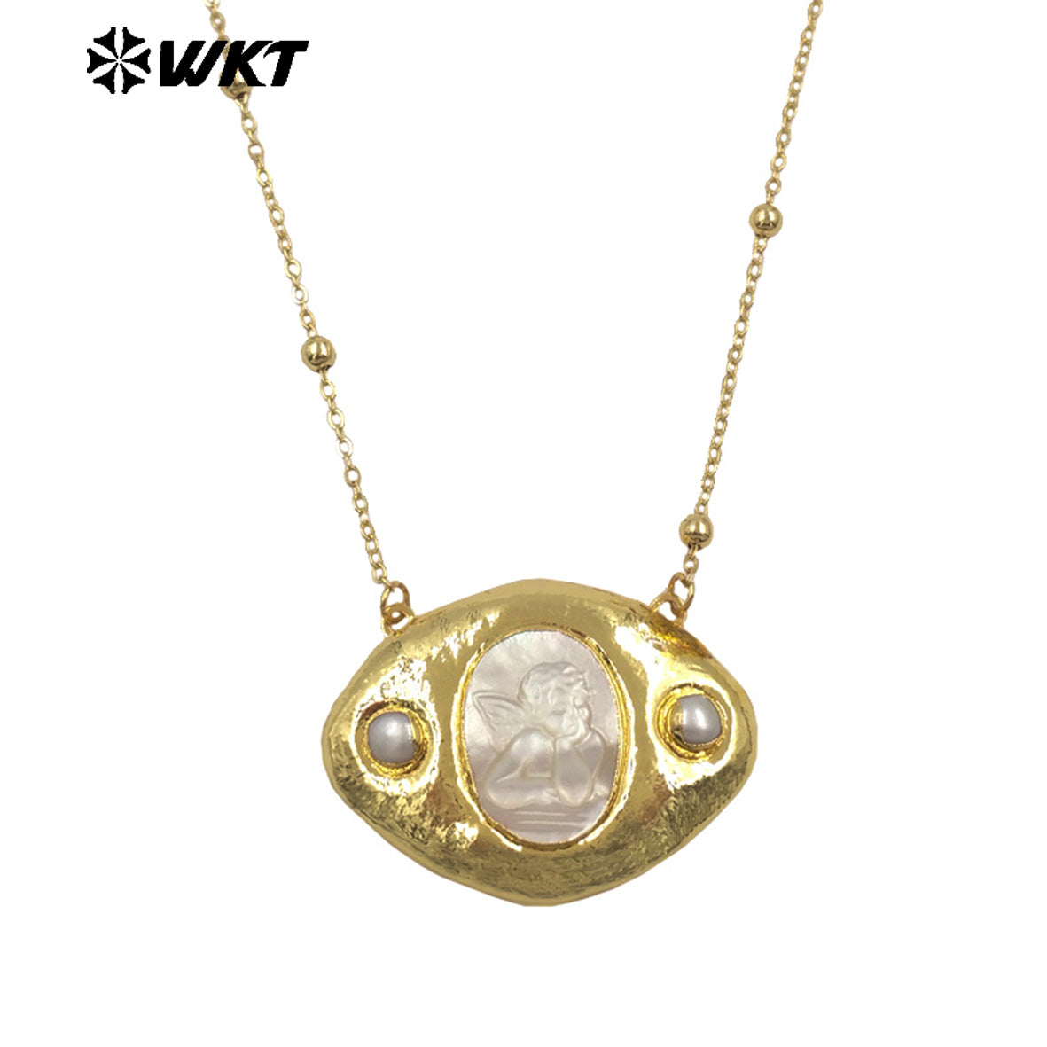 WT-JN388 Factory Wholesale Gold Plated Chain With Religious Style Mother Of Pearl Pendant Necklace For Women Unique Jewelry