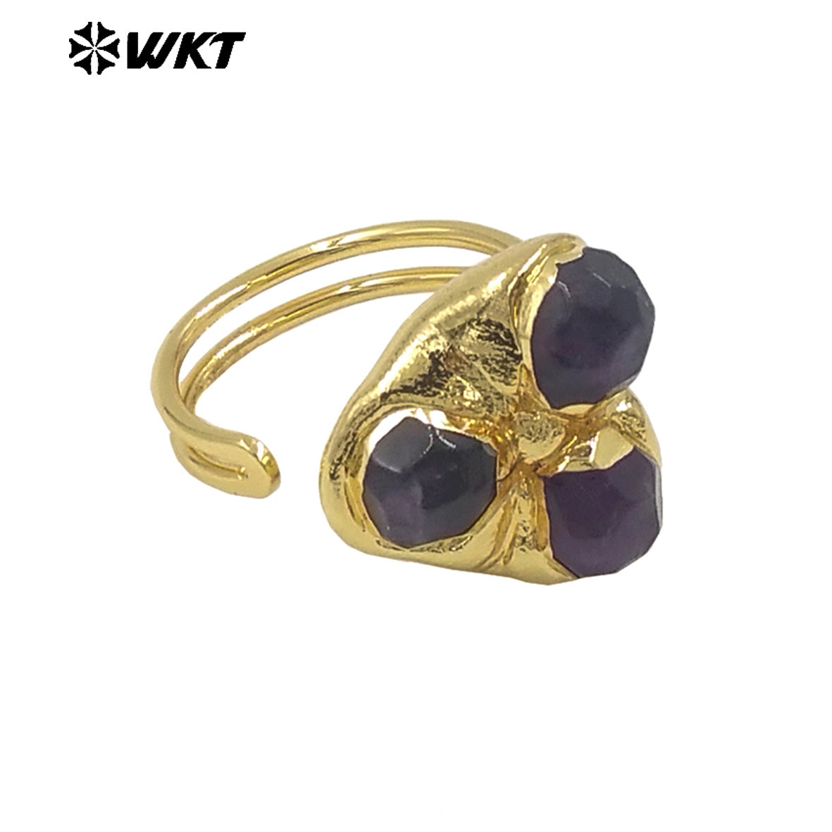 WT-R570 Popular Fashion Women Triple Gemstones Ring Assemble Triangle Shape Gold Plated Adjustable Size Lovely Jewelry Gift