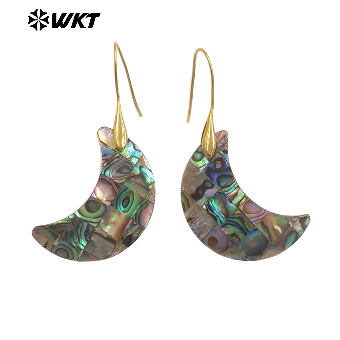 WT-MPE159 Hot Sales Romantic Style Natural Abalone Shell Earrings in Gold Plated Cross Heart Waterdrop Moon Shape Ladies Gift