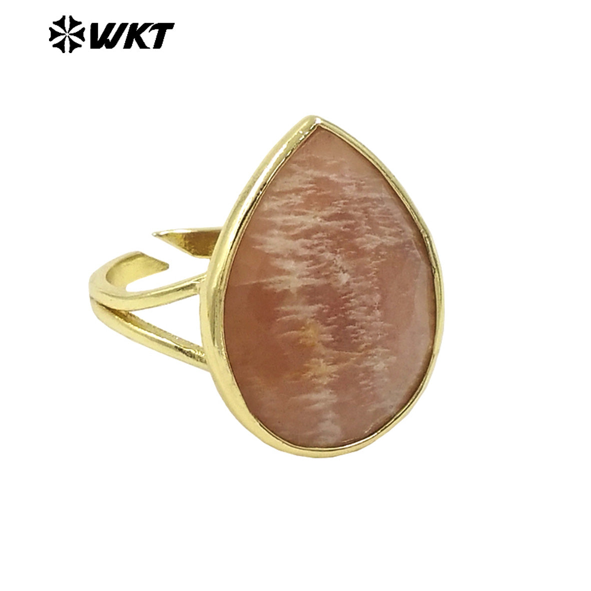 WT-R505 Gorgeous Big Drop Stone Amazonite Tiger Eye and Labradorite 18K Gold Plated Gemstone Women Birthday Ring