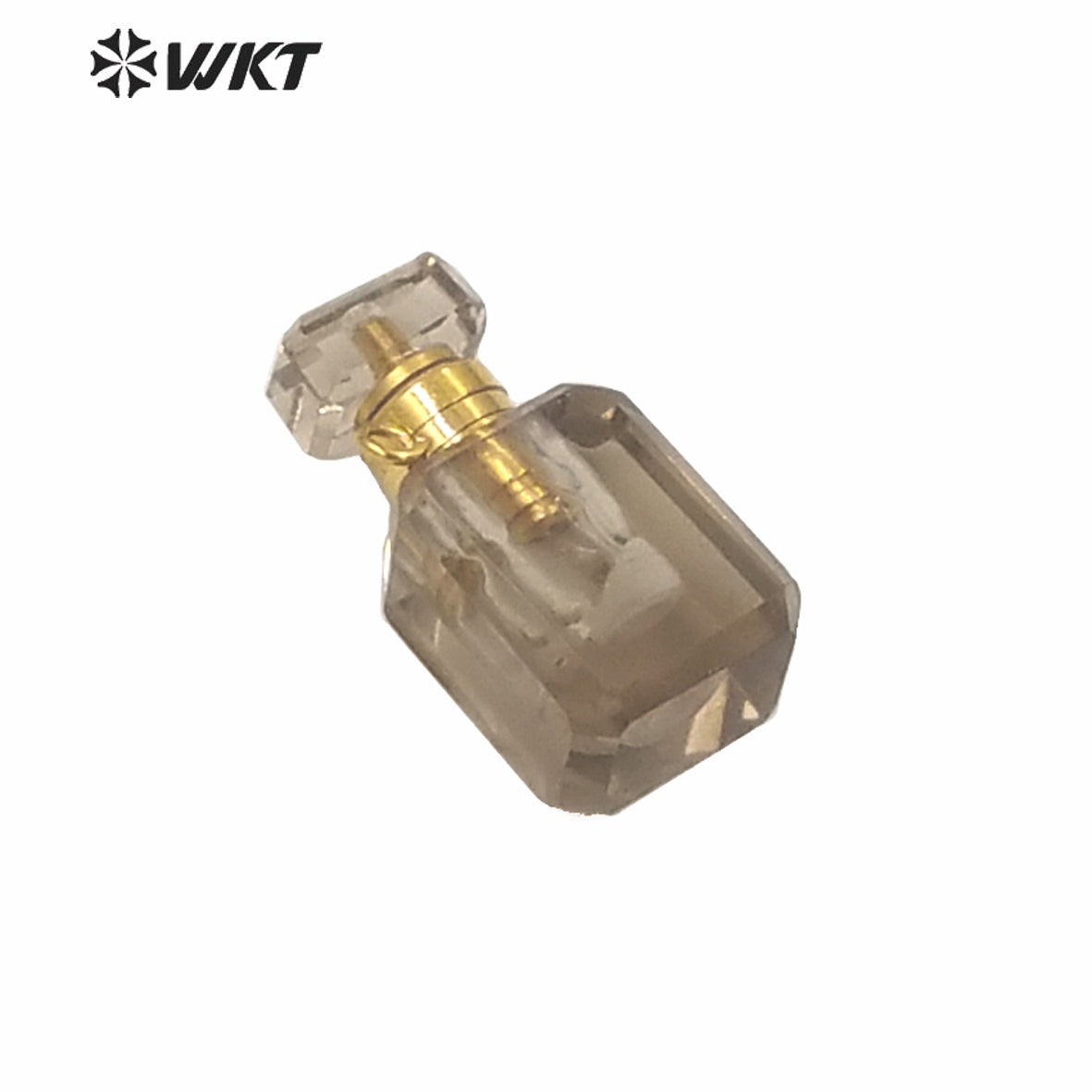 WT-P1573 WKT New Design Small Natural Stone Perfume Bottle Pendant Double Loops Gold Faceted Stone Carved Cube Perfume Bottle