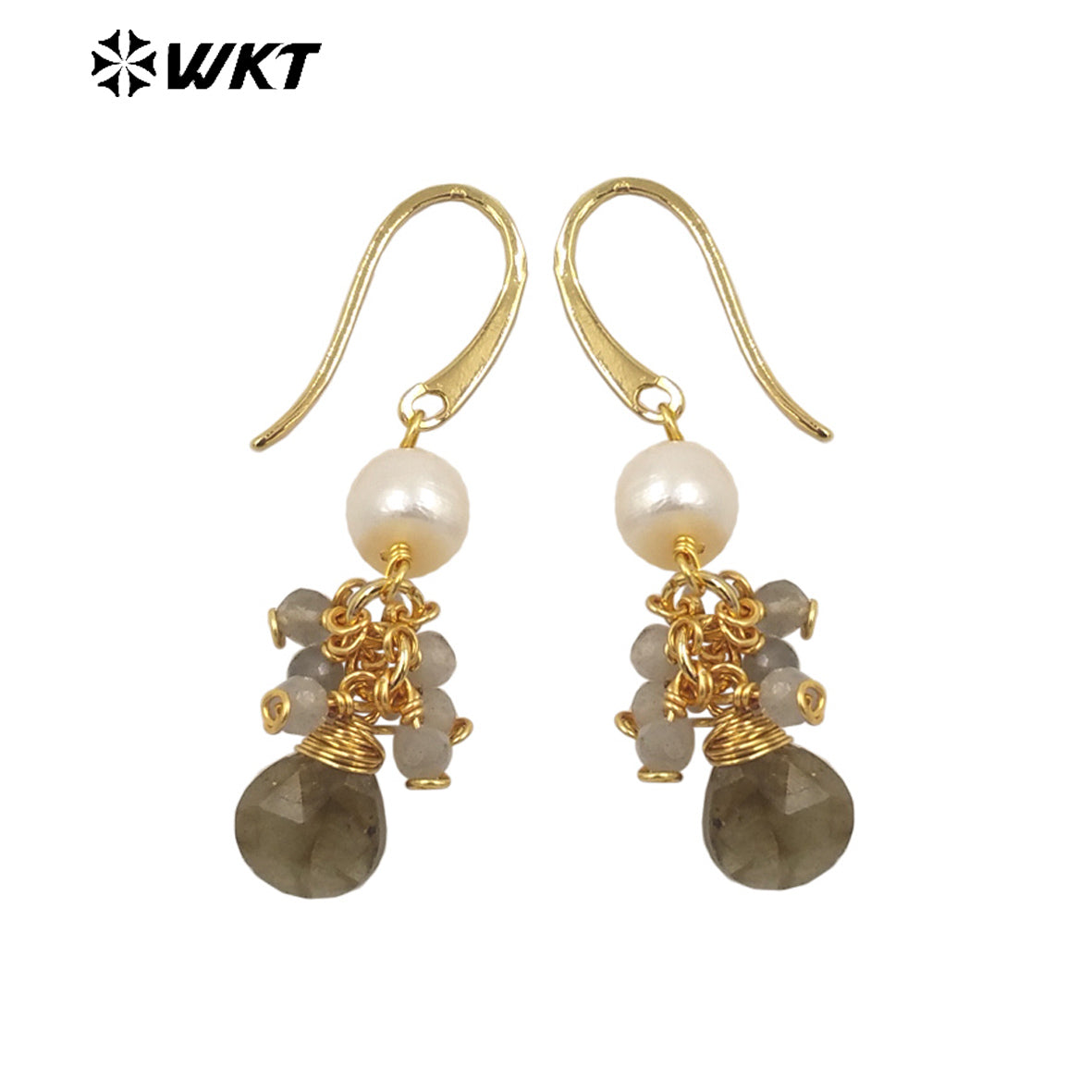 WT-E722 WKT Exclusive Design Handmade Precious Tiny Stone Charm Earrings Attractive Long Dangle Birthday Stone Earrings